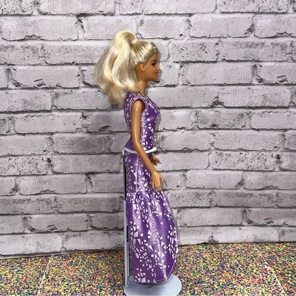 Barbie Fashion Doll Blonde Hair Blue Eyes Purple Dress Shoes Articulated